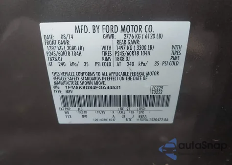 2015 Ford Explorer Xlt из США, поврежденный, VIN 1FM5K8D84FGA44531